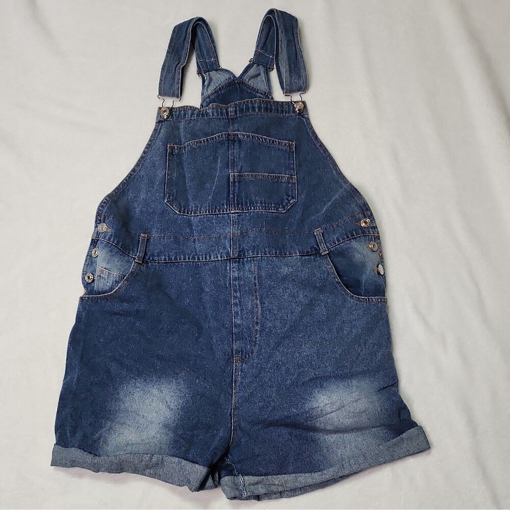 Womens Unbranded Denim Cuffed Shortalls Size XL 3" Inseam